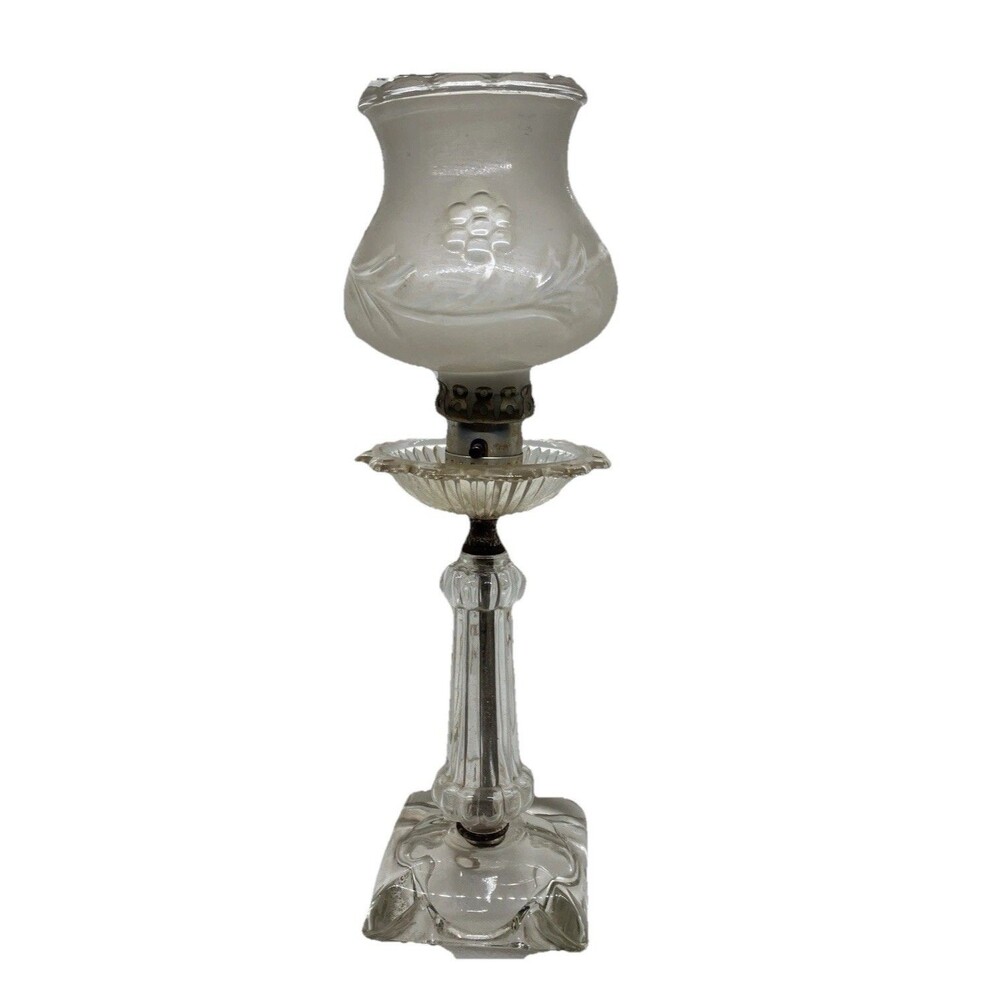 Vintage Glass Boudoir Vanity Lamp Etched Shade 1940's Works